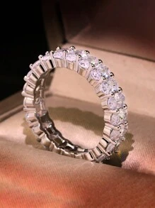 1pc Elegant & Charming 925 Sterling Silver Oval Cubic Zirconia Sparkling Diamond Ring, Suitable For Women To Attend Parties, Balls, Weddings, Anniversaries, Girlfriend's Birthday Gifts, Exquisite Jewelry - Oval Diamond Ring - View 7