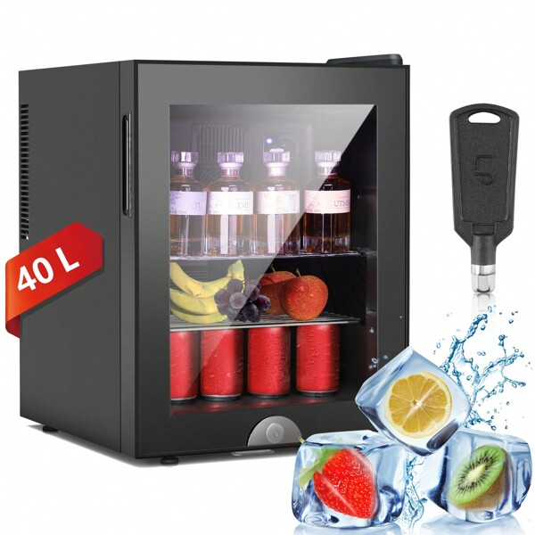 OYAJIA Getränkekühlschrank, Mini Kühlschrank mit Glastür, Bierkühler, Tisch-Getränkekühlschrank  , Schwarz Freistehender Kühlschrank mit LED, ≤45dB, für Büro, Zimmer, Bar, 40L, Geräuscharm