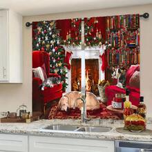 2 piezas de Cortinas navideñas para chimenea, de poliéster, con estampado de copos de nieve y temática navideña, de estilo contemporáneo, lavables a máquina, para decoración de sala de estar, dormitorio u oficina
