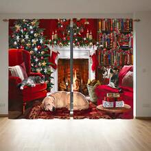 2 piezas de Cortinas navideñas para chimenea, de poliéster, con estampado de copos de nieve y temática navideña, de estilo contemporáneo, lavables a máquina, para decoración de sala de estar, dormitorio u oficina
