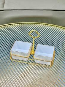 1 set Plato para snacks con soporte, utilizado para almacenar bocadillos, dulces, galletas como regalo de Navidad - Blanco - Ver 15