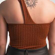 KIT WITH 3 BODYSUITS ONE SHOULDER ONLY MULE MANCA WITH PADDING - TRẮNG + HỒNG BÉ + NÂU - Xem 4