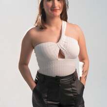KIT WITH 3 BODYSUITS ONE SHOULDER ONLY MULE MANCA WITH PADDING - TRẮNG + HỒNG BÉ + NÂU - Xem 5