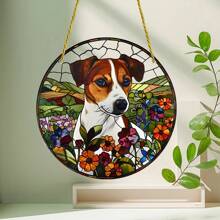 1pc Charming Jack Russell Terrier Colorful Glass Ornament, 2D - A Perfect Gift For Dog Lovers, Suitable For Home, Office Or Party Decoration