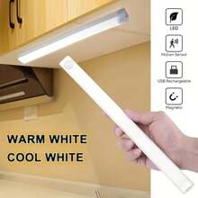 1 pezzo Luce a sensore di movimento a LED per mobile, luce notturna magnetica senza fili ricaricabile via USB per cucina, luce notturna ultramagnetica ricaricabile con luce calda e bianca, adatta per mobile, corridoio, scale, cucina, comodino, con batteria da 200mAh e 350mAh, 3,7V