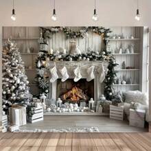 聚酯纤维圣诞壁炉背景横幅 | 适用于各种场合 | 无需电力 | 适用于场景装饰、派对、户外庆典 | 阻燃装饰窗帘