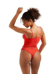 Women Sexy Summer Going Out Basic Tank Top Square Neck  Cami Shirt - Red - View 2