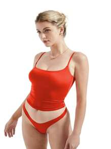 Women Sexy Summer Going Out Basic Tank Top Square Neck  Cami Shirt - Red - View 3