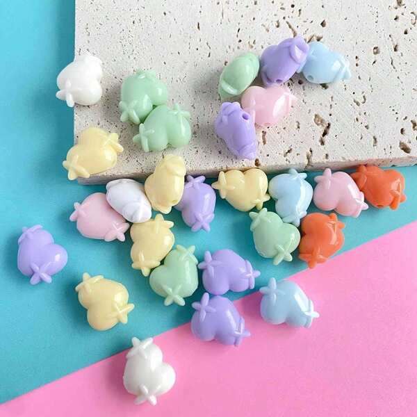 10pcs/Pack 20*14mm Cream Heart Star Cross Acrylic Flat Hole Beads, DIY Bracelet, Necklace, Phone Strap, Keychain, Bag Chain, Jewelry Craft