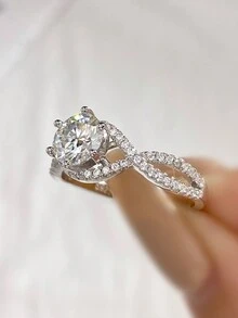 1 件空心六爪 1 克拉莫桑石钻石结婚戒指设计 D 色 S925 纯银戒指，适合订婚、妻子、女朋友、生日礼物、周年纪念礼物新娘精美珠宝 - 銀色 - 查看 3