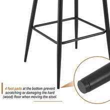 CLIPOP Bar Stools Set Of 2 Velvet Padded Breakfast Bar Chairs With Backrest And Metal Legs,Industrial High Back Dining Stools For Home Kitchen Counter Pub Island - Black - View 9