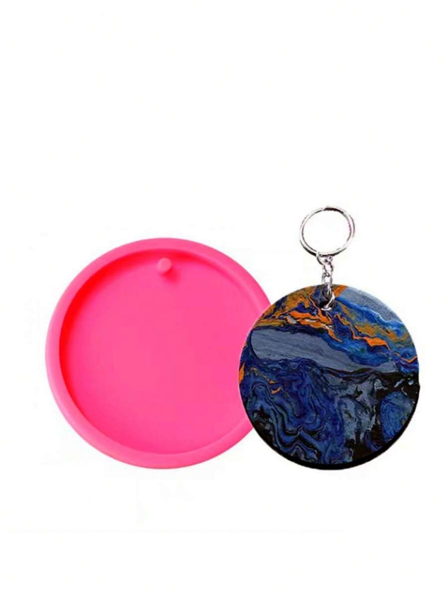 1pc Round Keychain Silicone Mould - Pink - View 1