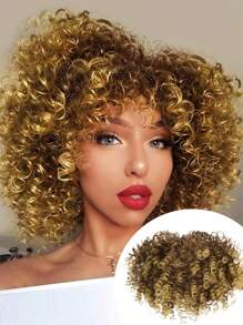 1 件装金发发片假发适用于稀疏头发短卷发蓬松卷发发片假发夹式接发女士 - 金色 - 查看 1