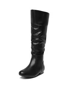 Women's Wide Calf Knee High Boots Fur Lined Pull On Side Zipper Classic Elegant Fall Weather Winter Boots - 黑色 - 查看 8