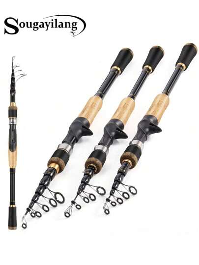 SOUGAYILANG 1 pieza Caña de pescar telescópica ultraligera y portátil de fibra de carbono, caña de pescar ultraligera para spinning/casting de agua dulce