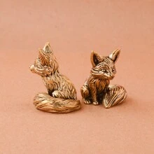 1pc Brass Imitated Fox Figurine, Metal Craft Micro Landscape Ornament Gift Birthday Gifts Graduation