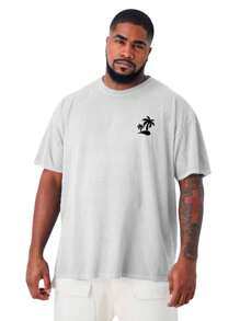 Men's Plus Size Set Cotton T-Shirt And Tactel Shorts Beachwear Coconut Trees - màu đen - Xem 4