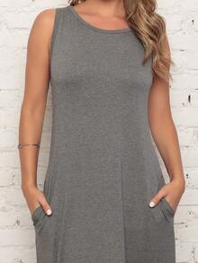 MIDI DRESS WITH TANK TOP AND POCKETS - 灰色 - 查看 4