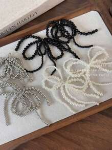 1pc Elegant Pearl Bow Hoop Tassel Shoe Clip Charm