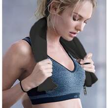 1 件便携式纯色速干运动毛巾、柔软吸水浴巾、多用途户外露营旅行毛巾 - 黑色 - 查看 4