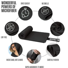 1 件便携式纯色速干运动毛巾、柔软吸水浴巾、多用途户外露营旅行毛巾 - 黑色 - 查看 6