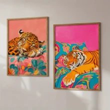 2 件 - 装饰性帆布墙艺术海报套装 - 动物印花、现代简约虎豹艺术品，适用于客厅、卧室、家庭办公室、餐厅、室内装饰、无框帆布海报。 - 彩色 - 查看 4