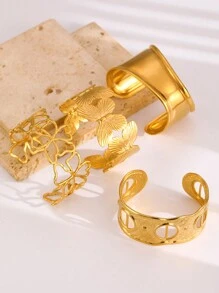 1pc Fashionable New Metal Style Stainless Steel Exaggerated Wide Flower Butterfly Hollow Glossy Open Bracelet Casual And Versatile Bracelet Set Suitable For Women's Daily Banquet Parties Chunky Jewelry - 34020095 - View 1