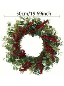 50cm Red Berries Pine Wreath, 1pc, Plastic + Foam, Suitable For Decoration, Party Decor, Window, Door Frame, Candle Holder, Chair Back Hanging Decor, Wall Hanging Decor, Winter Best Gifts Birthday Home Decor Christmas Decorations Room Decor Christmas Christmas Decorations Home Christmas Gifts Christmas Decor - Multicolor - View 4