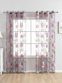 1 件带花卉图案的透明薄纱窗帘，适用于卧室、客厅、阳台和透明房间隔断