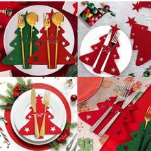 Bộ 12 chiếc/Bộ đựng dao kéo cây thông Noel màu đỏ và xanh lá cây, Túi đựng thìa nĩa bằng nỉ, Túi đựng dao kéo trang trí bàn tiệc Giáng sinh, Quà tặng trang trí Giáng sinh Phục sinh - Nhiều màu - Xem 3