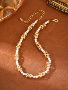 1 chiếc vòng cổ ngọc trai hình quạt cỡ lớn thời trang, vòng cổ tuyên bố thanh lịch mạ điện, có thể đeo riêng hoặc xếp chồng - Nhiều màu - Xem 11