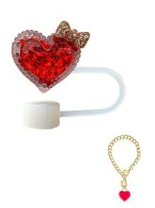 2/8 件/1 套/4 套红水晶吸管盖 + 吊坠、皇冠、樱桃、心形、花形吸管盖，适用于玻璃杯盖，适用于 30&40 盎司玻璃杯，10 毫米硅胶吸管盖，可重复使用吸管盖，防尘吸管盖，简易吸管头盖，杯子配件 - 紅色水晶吸管帽+吊墜 - 查看 16