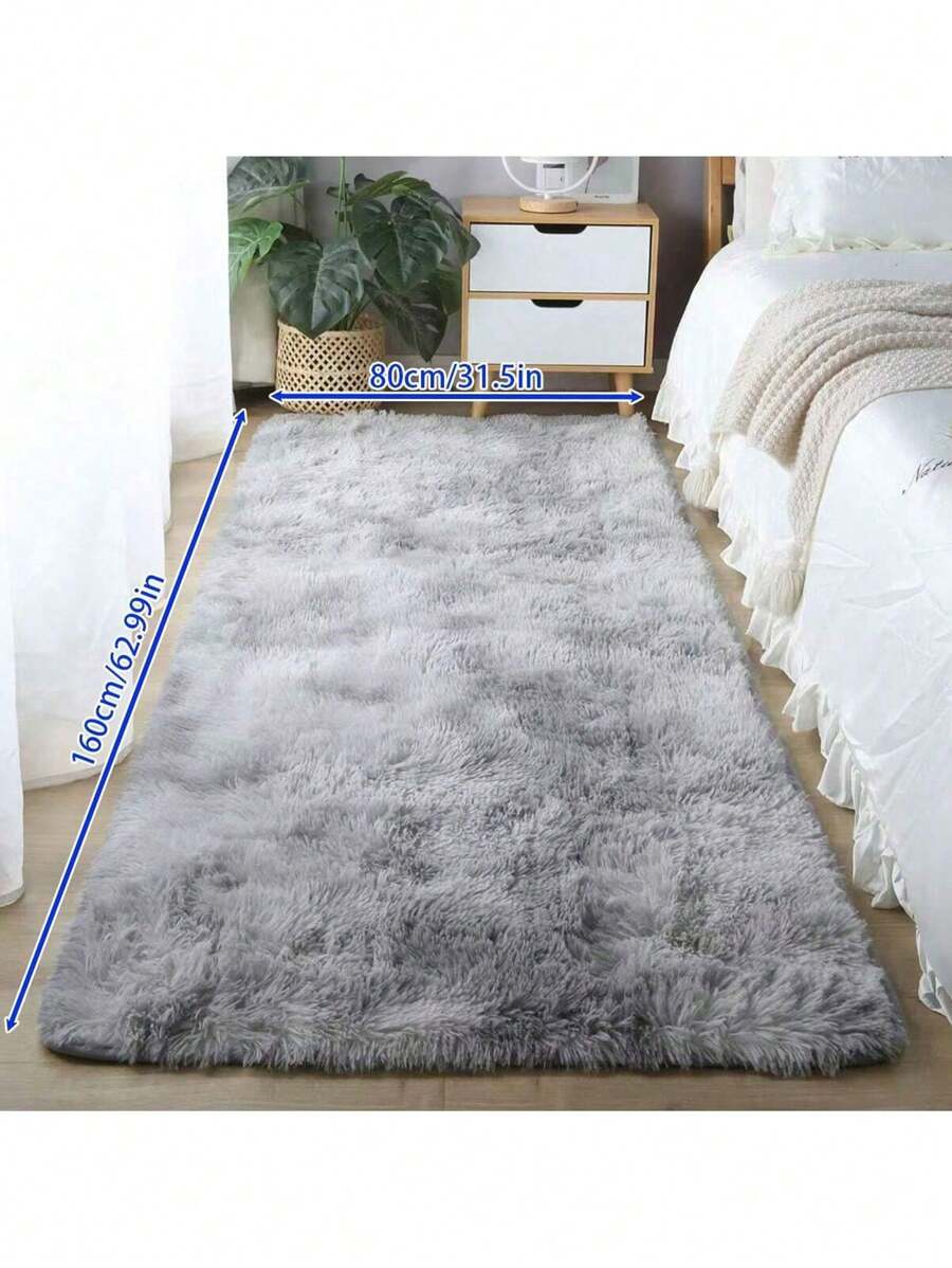 1 pieza Alfombra de poliéster, alfombra de dormitorio con diseño Tie Dye peluda para sala de estar, decoración de habitación - Gris - Ver 1