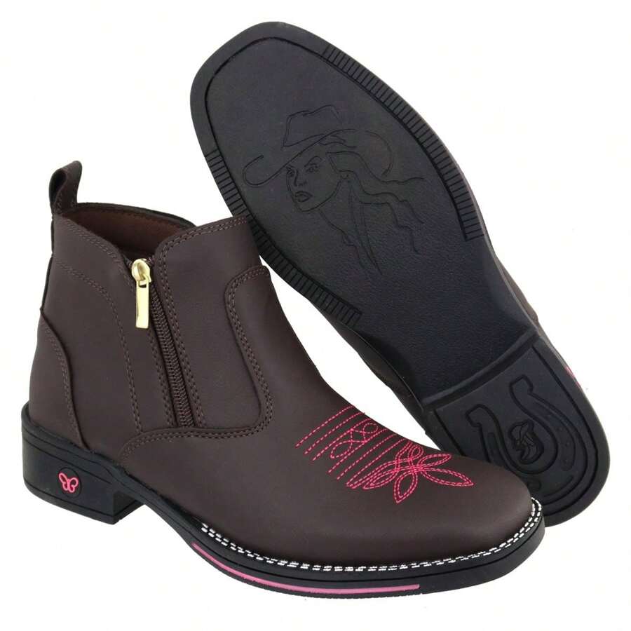 Women's Texan Boot Short Shaft Square Toe Synthetic Leather Super Comfort - Cà phê nâu - Xem 1