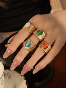 1 szt. 18-karatowy pozłacany szeroki pierścień ze stali nierdzewnej dla kobiet, nowość