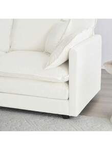 Mid-Century Modern Couch 3-Seater Sofa With 2 Armrest Pillows And 3 Toss Pillows, Couch For Living Room White Chenille,FurniHub