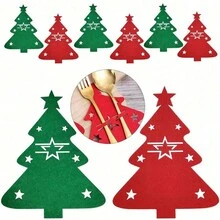 Bộ 12 chiếc/Bộ đựng dao kéo cây thông Noel màu đỏ và xanh lá cây, Túi đựng thìa nĩa bằng nỉ, Túi đựng dao kéo trang trí bàn tiệc Giáng sinh, Quà tặng trang trí Giáng sinh Phục sinh - Nhiều màu - Xem 7