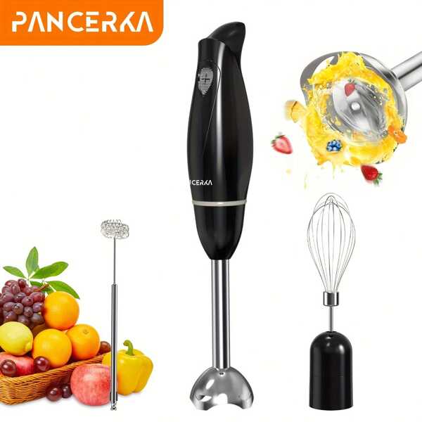 PANCERKA 1 set PANCERKA, mixeur plongeant polyvalent 100 watts, moteur en cuivre robuste, corps en acier inoxydable brossé 304, avec fouet et accessoire mousseur à lait avec lames en acier inoxydable pour soupe, smoothie, purée (prise UE)