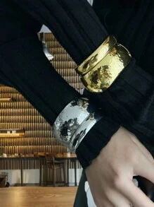 2pcs/3pcs Set Retro Simple Punk Asymmetric Chunky Bracelet, Women Timeless Beauty Cuff Bracelet Gift Set, Everyday Wear Jewelry Accessory - Chunky Bracelet 2-piece Set - View 7