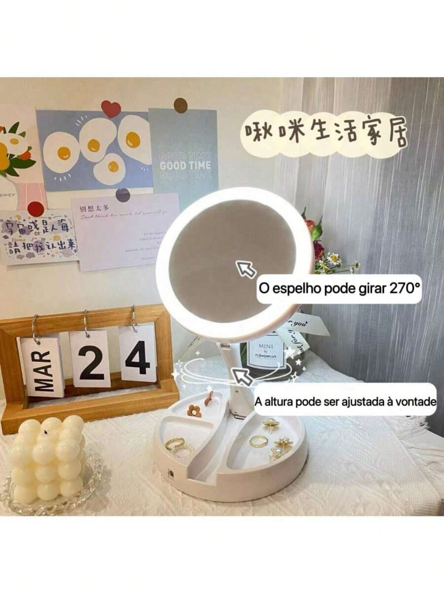 Led Table Mirror With 10x Magnification Led Light Foldable For Makeup Ready For Delivery - trắng - Xem 1