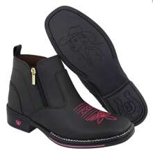Women's Texan Boot Short Shaft Square Toe Synthetic Leather Super Comfort - 黑色 - 查看 1