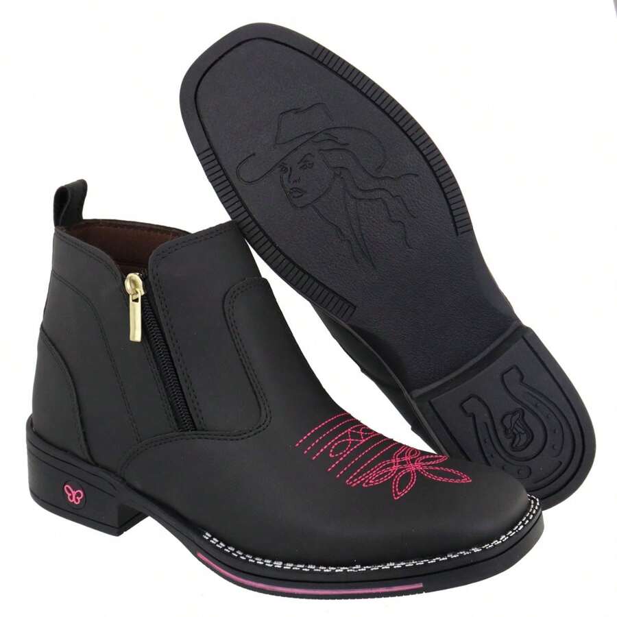 Women's Texan Boot Short Shaft Square Toe Synthetic Leather Super Comfort - 黑色 - 查看 1