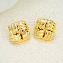 2pcs Fashionable Striped Plaid Textured Niche Creative Personalized Refined Stainless Steel Earrings For Women - Grid - View 3