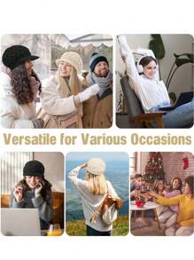 2 piezas Conjunto de gorro y guantes de punto para mujer, gorro de punto casual de moda, adecuado para uso diario en otoño/invierno, viajes al aire libre, senderismo, esquí, ciclismo, escalada, accesorios de invierno, atuendos de invierno