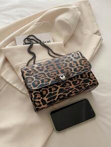 豹纹时尚别致奢华单肩包，适合日常通勤 - 棕色 - 查看 6