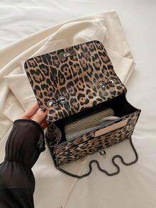 豹纹时尚别致奢华单肩包，适合日常通勤 - 棕色 - 查看 8