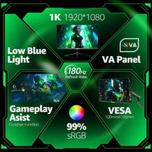 GAWFOLK Gawfolk 27 Zoll Curved Gaming Monitor 180Hz, PC Bildschirm Full HD 1080P, Rahmenloses 3000R Computerbildschirm Mit FreeSync Und Eye Care Technologie, Unterstützt VESA