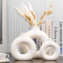 1 件白色甜甜圈花瓶适用于家居装饰现代波西米亚风简约美学装饰花瓶适用于客厅卧室浴室办公室架子咖啡桌餐桌壁炉架节日装饰礼物生日毕业 - 白色 - 查看 2