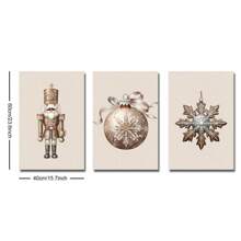 Set Of 3 Unframed Christmas Ornaments Nutcracker Nordic Art Retro Poster Xmas Festival Rustic Canvas Painting Print Farmhouse Decor Wall Picture For Dorm,Apartment,Living Room,Bedroom,Modern Home Decoration
