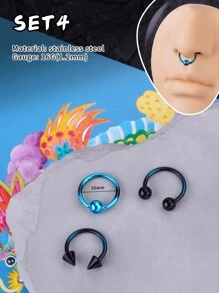3Pcs Y2k Style Colorful Nose Ring Horseshoe Nose Hoops Earring 16g Stainless Steel Septum Jewelry Nose Ring Lip Ring Hinged Septum Hoops Piercing Jewelry, Septum Clicker Ring, Hoop Nose Ring For Septum, Helix, Rook, Tragus, Daith, Cartilage Earring For Women Men Halloween Piercing Body Jewelry For Party Dates Daily Wear